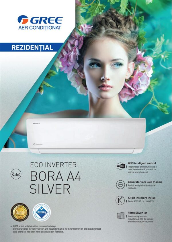 APARAT AER CONDITIONAT GREE BORA, ERP= A++, 12000 BTU, WIFI, KIT DE INSTALARE SI TELECOMANDA INCLUSA, R32