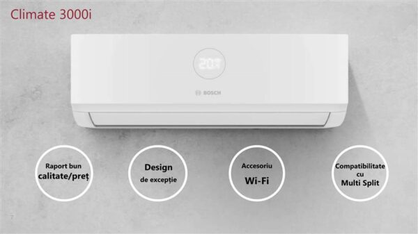 APARAT AER CONDITIONAT 7000BTU MONO-SPLIT, BOSCH CLIMATE CL 7000i 20 E DC INVERTER R32, CULOARE NEGRU, WIFI INCLUS, CLASA DE EFICIENTA ENERGETICA A++