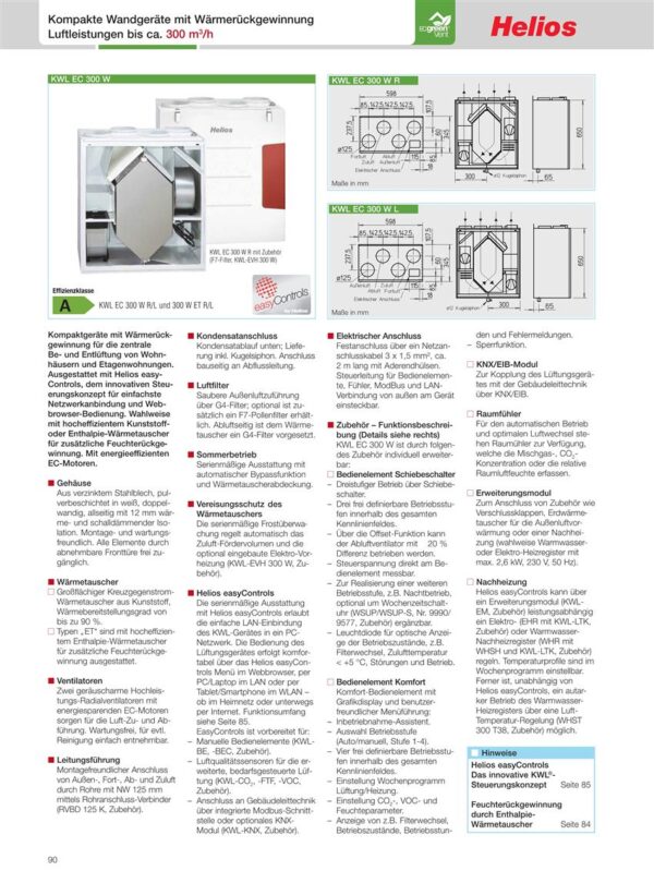 CENTRALA DE VENTILATIE 315M3/H CU RECUPERARE DE CALDURA KWL EC 300 W R (RECUPERATOR DE ENERGIE DUBLU FLUX)