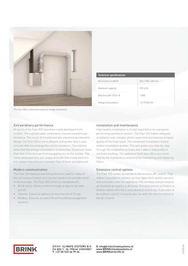 CENTRALA DE VENTILATIE 325M3/H 4/0 L CU RECUPERARE DE CALDURA FLAIR 325 - CERTIFICAT DE INSTITUTUL DE CASE PASIVE DARMSTADT, GERMANIA