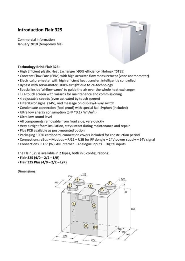 CENTRALA DE VENTILATIE 325M3/H 4/0 R CU RECUPERARE DE CALDURA FLAIR 325 - CERTIFICAT DE INSTITUTUL DE CASE PASIVE DARMSTADT, GERMANIA