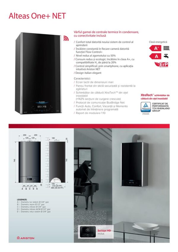 CENTRALA TERMICA MURALA CU CONDENSARE ARISTON ALTEAS ONE+ NET 30KW, ACM DIRECT, KIT DE EVACUARE INCLUS