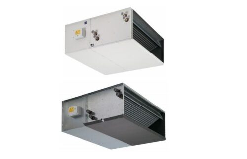 VENTILOCONVECTOR NECARCASAT CU PRESIUNE MEDIE CU MOTOARE DC BRUSHLESS SI AC ASINCRON DE TAVAN - 2 TEVI CU SUPORTI DE SUSTINERE SI PANOU DE COMANDA DE PERETE INCLUS, PUTERE INCALZIRE = 14.10KW, PUTERE RACIRE =11.70KW