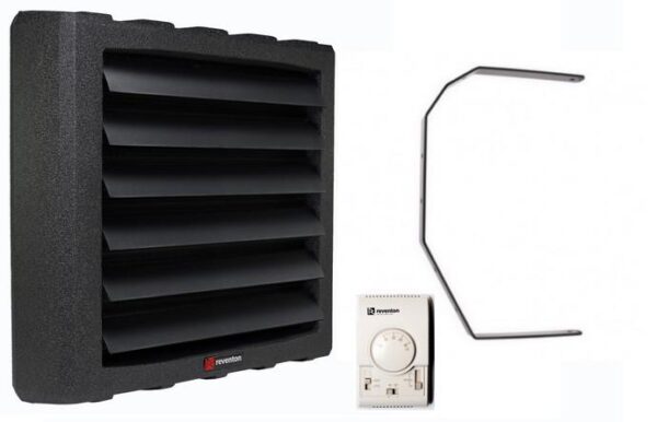 AEROTERMA REVENTON HC80 INCALZIRE/RACIRE CU CARCASA NEAGRA EPP 100% RECICLABILA, PUTERE 6.96kW - 91.50kW, DEBIT AER 4200 M3/H, P. MAX= 16 BARI, ALIMENTARE 230V/50Hz AC, IP54, VENTILATOR CU 3 TURATII, dBA 49-58, CONEXIUNI 3/4", ERP 2015 INCLUDE SUPORT SI AUTOMATIZARE